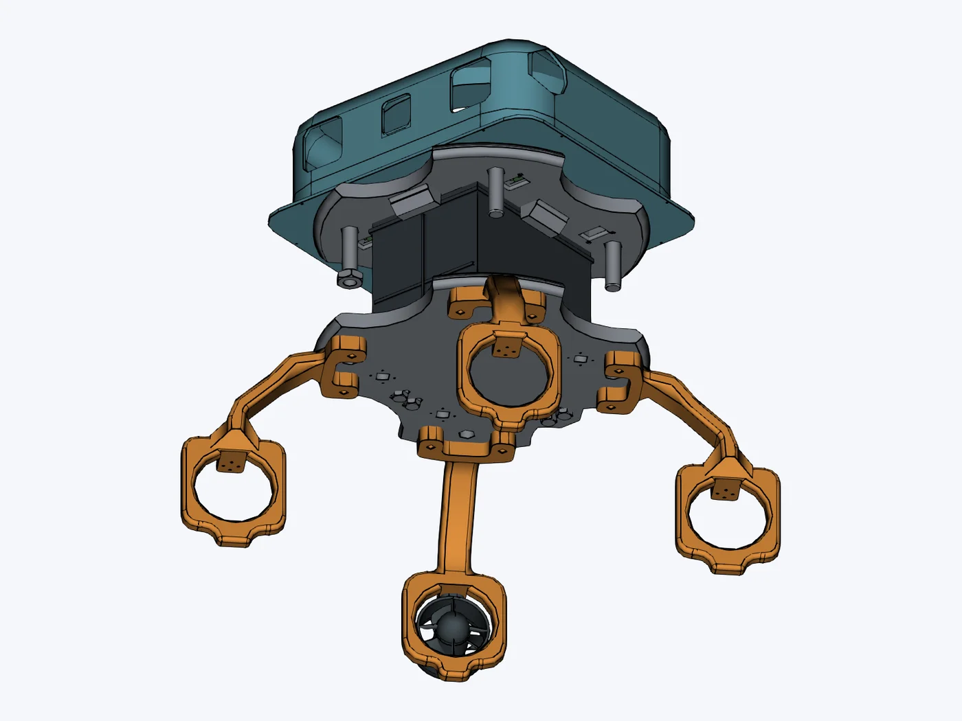 Onderaanzicht van het motorframe en de elektronicabox van FLOAT-E